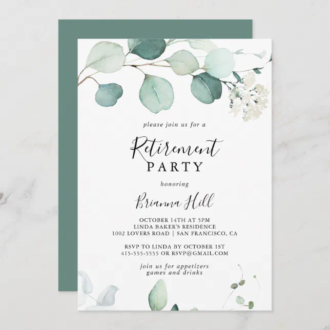 Summer Green Eucalyptus Foliage Retirement Party Invitation | Zazzle