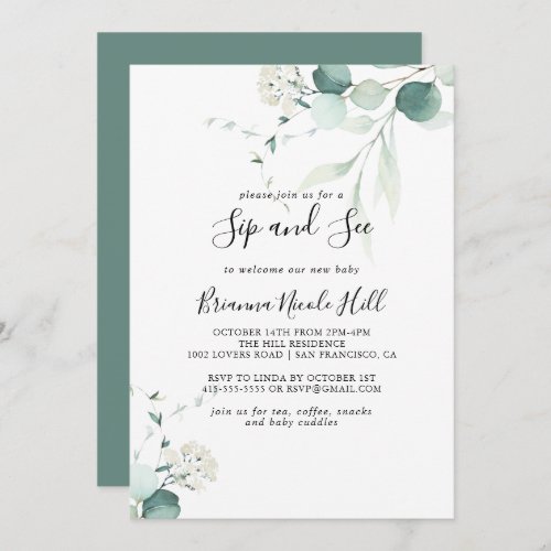 Summer Green Eucalyptus Foliage Sip and See Invitation