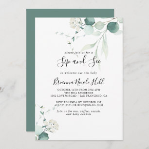 Summer Green Eucalyptus Foliage Sip and See Invitation