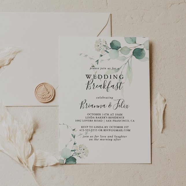 Summer Green Eucalyptus Foliage Wedding Breakfast Invitation (Creator Uploaded)