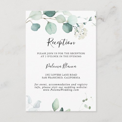 Summer Green Eucalyptus Foliage Wedding Reception Enclosure Card