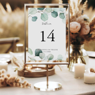 Summer Green Eucalyptus Foliage Wedding Table Number