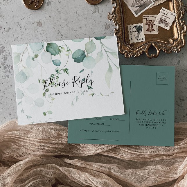 Summer Green Eucalyptus Menu Choice RSVP Postcard (Creator Uploaded)