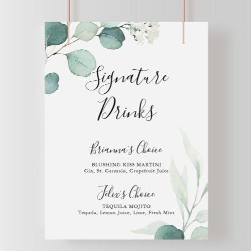 Summer Green Eucalyptus Signature Drinks Sign