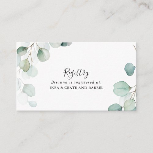 Summer Green Eucalyptus Wedding Gift Registry Enclosure Card