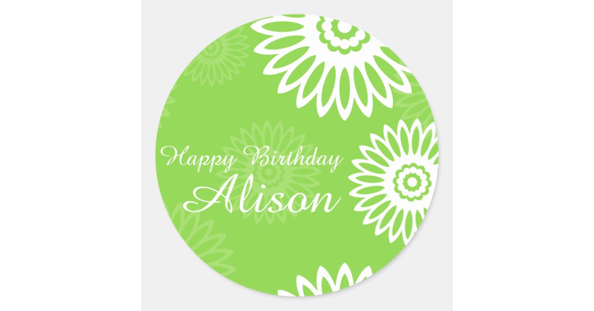 Summer Green flowers Happy Birthday Name sticker Zazzle