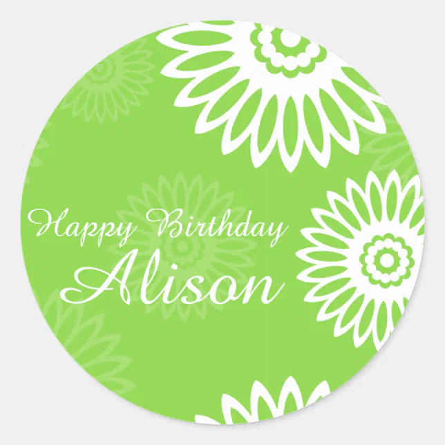 Summer Green flowers Happy Birthday Name sticker Zazzle