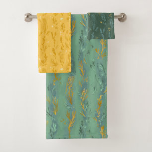 Summer green grass sunny yellow & blue Towel Set