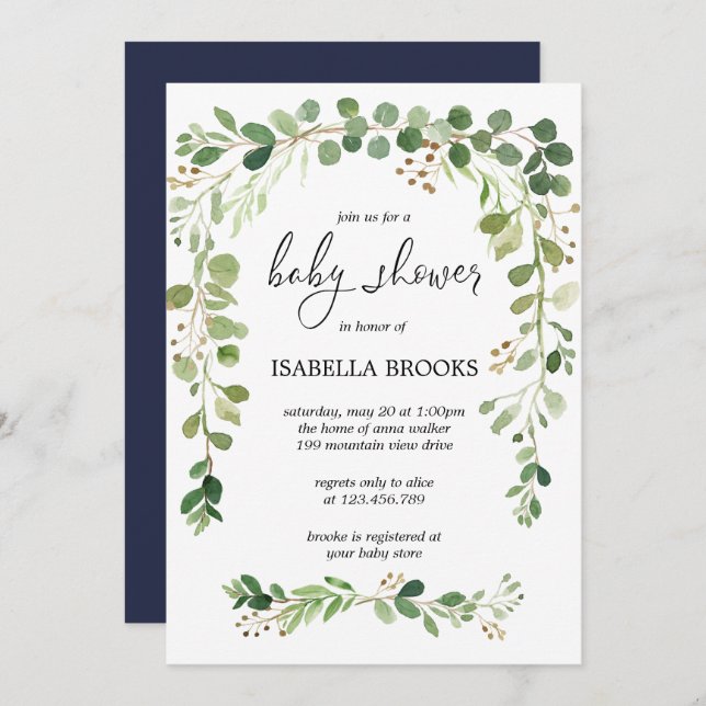 Summer Green leaf wreath Baby Shower Invitation (Front/Back)
