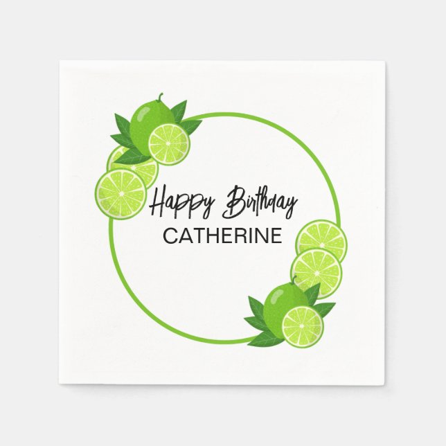 Summer Green Lime Citrus Birthday Napkins (Front)