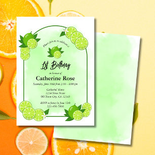 Summer Green Lime Citrus First Birthday Invitation