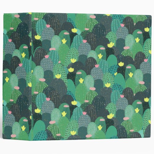 Summer Green Teal Cactus Gold dots Cute Design 3 Ring Binder
