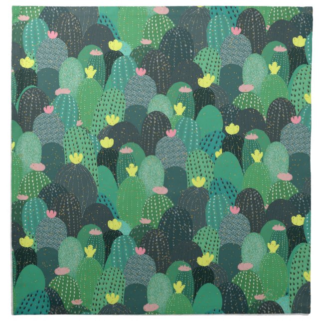 Summer Green Teal Cactus Gold dots Cute Design Cloth Napkin (Front)