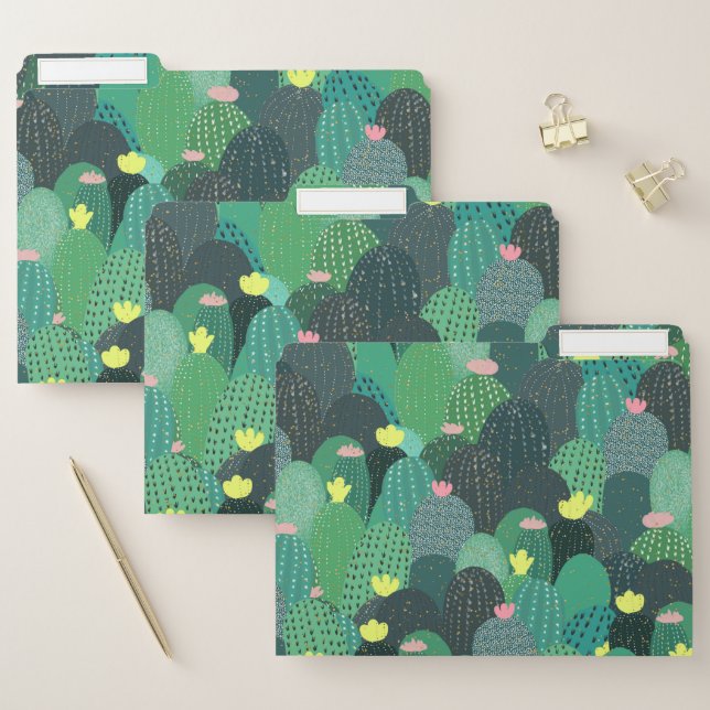 Summer Green Teal Cactus Gold dots Cute Design File Folder (Set)
