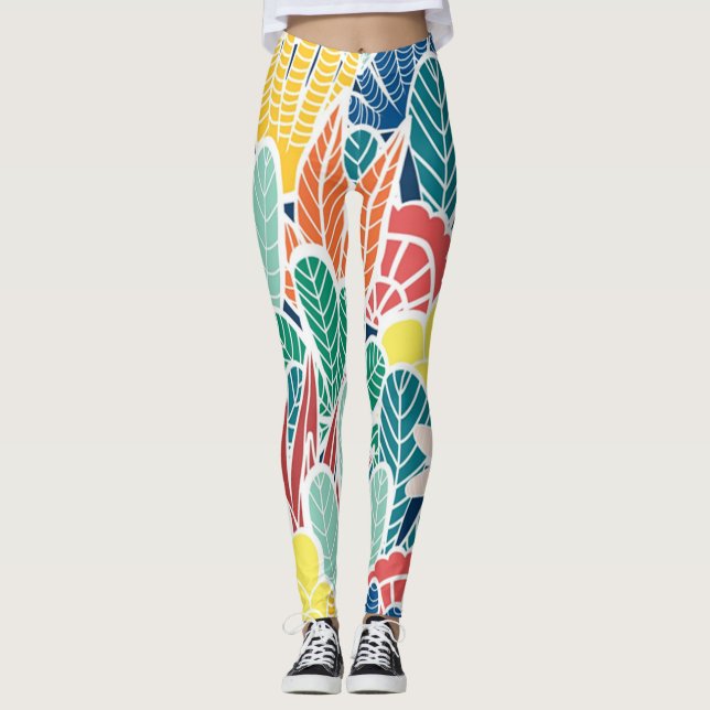  Summer Green Teal Cactus & Gold dots Cute Design Leggings (Front)