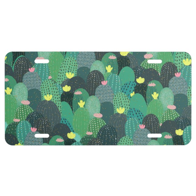 Summer Green Teal Cactus Gold dots Cute Design License Plate (Front)