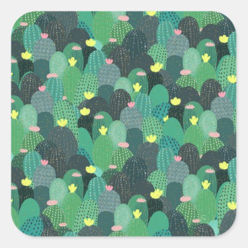 Summer Green Teal Cactus Gold dots Cute Design Square Sticker