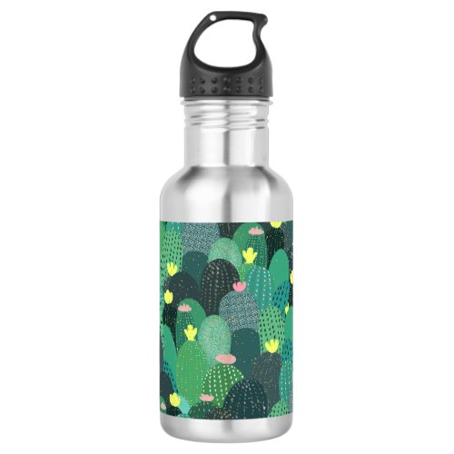 Summer Green Teal Cactus Gold dots Cute Design Stainless Steel Water Bottle