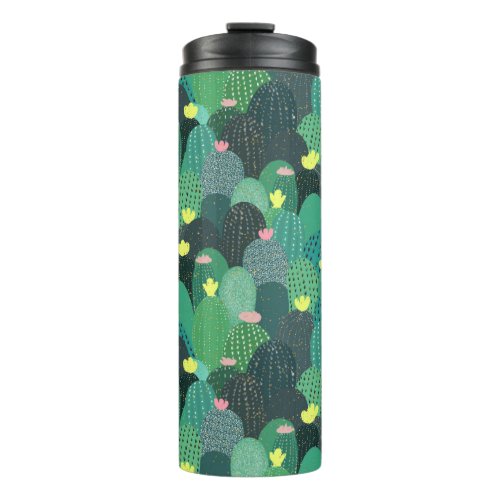 Summer Green Teal Cactus Gold dots Cute Design Thermal Tumbler