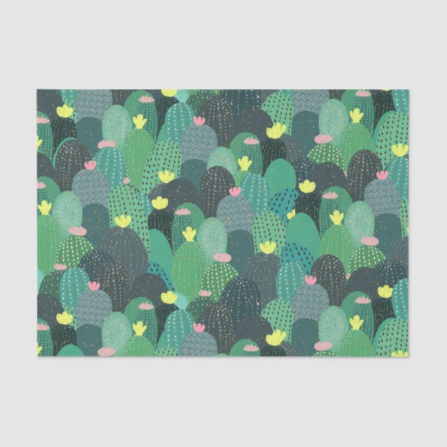Summer Green Teal Cactus Gold dots Cute Design Tissue Paper (Front)