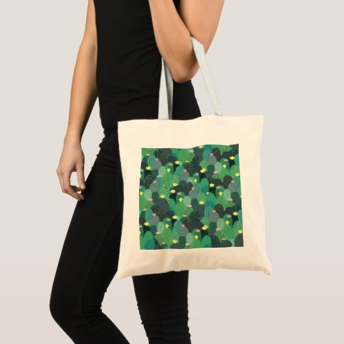 Summer Green Teal Cactus Gold dots Cute Design Tote Bag