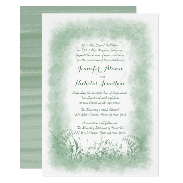 Summer Green Watercolor Wedding Invitations