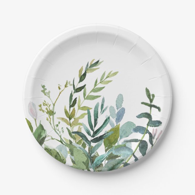 Summer Greenery Bouquet Wedding Paper Plates (Front)