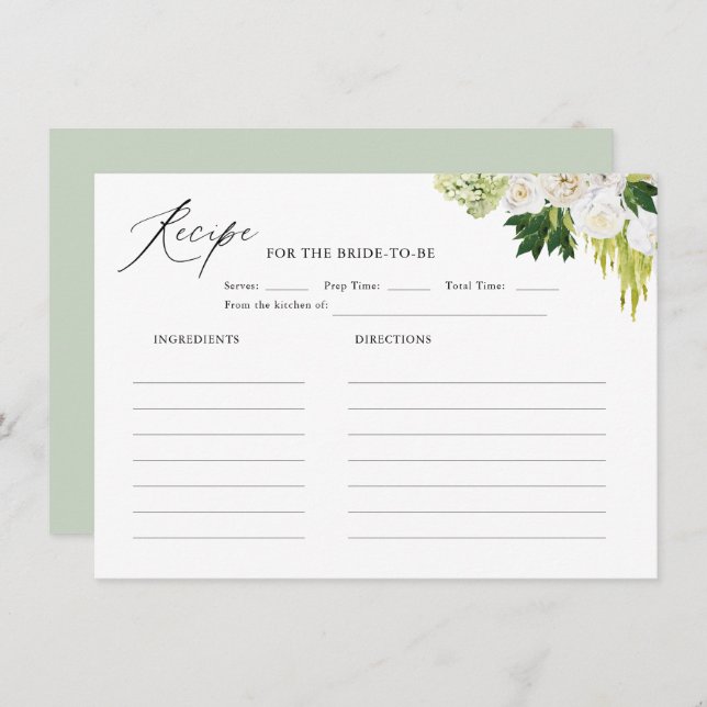 Summer Greenery Bridal Shower Recipe Enclosure Card (Front/Back)