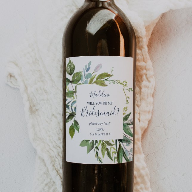 Summer Greenery Bridesmaid Proposal Wine Label (Creator Uploaded)