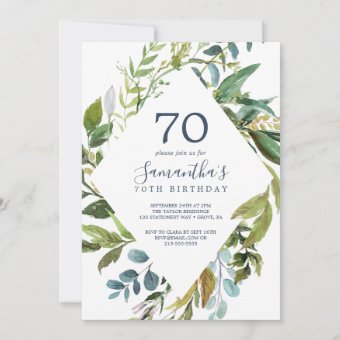 Summer Greenery Diamond Wreath 70th Birthday Invitation | Zazzle