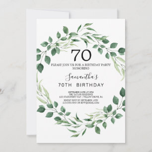Summer Greenery Diamond Wreath 70th Birthday Invitation
