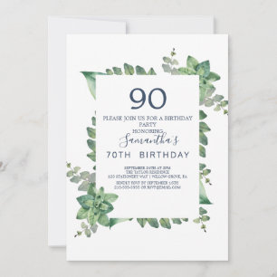 Summer Greenery Diamond Wreath 90th Birthday Invitation