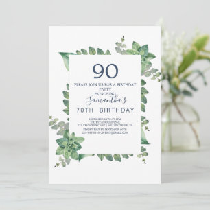 Summer Greenery Diamond Wreath 90th Birthday  Invitation
