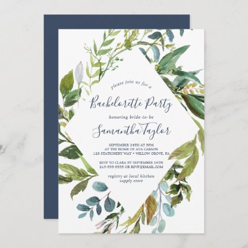 Summer Greenery Diamond Wreath Bachelorette Party Invitation