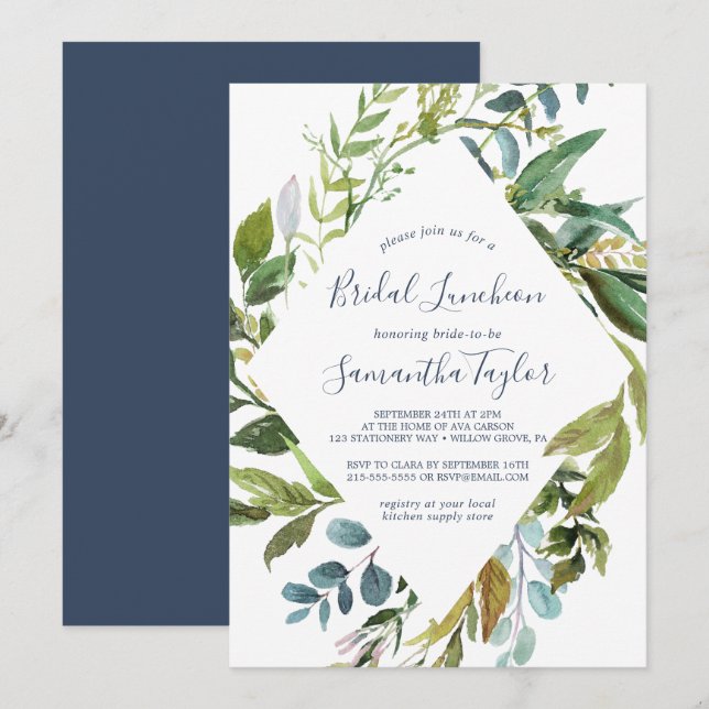 Summer Greenery Diamond Wreath Bridal Luncheon Invitation (Front/Back)