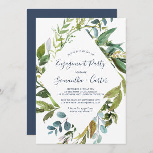 Summer Greenery Diamond Wreath Engagement Party Invitation