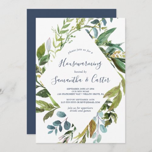 Summer Greenery Diamond Wreath Housewarming Party Invitation