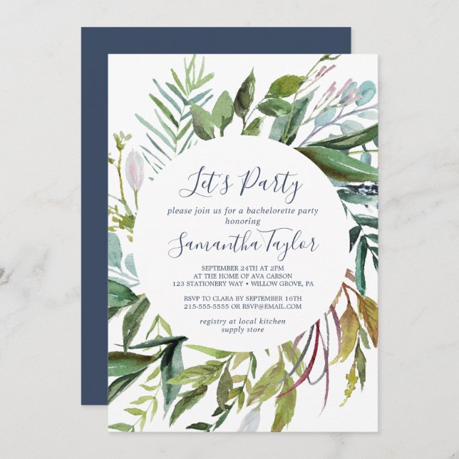 Summer Greenery Diamond Wreath Let's Party Invitation (Front/Back)