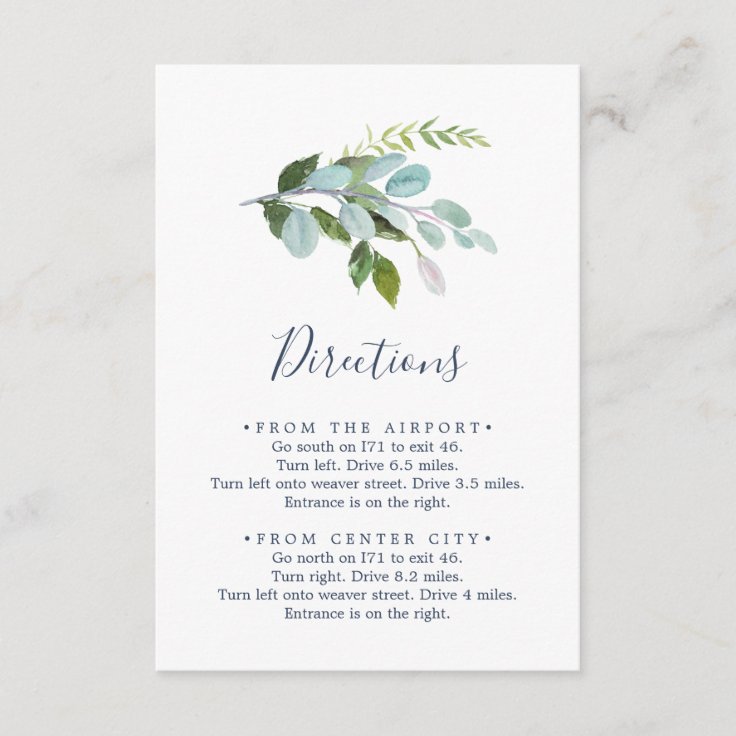 Summer Greenery Directions Enclosure Card Zazzle