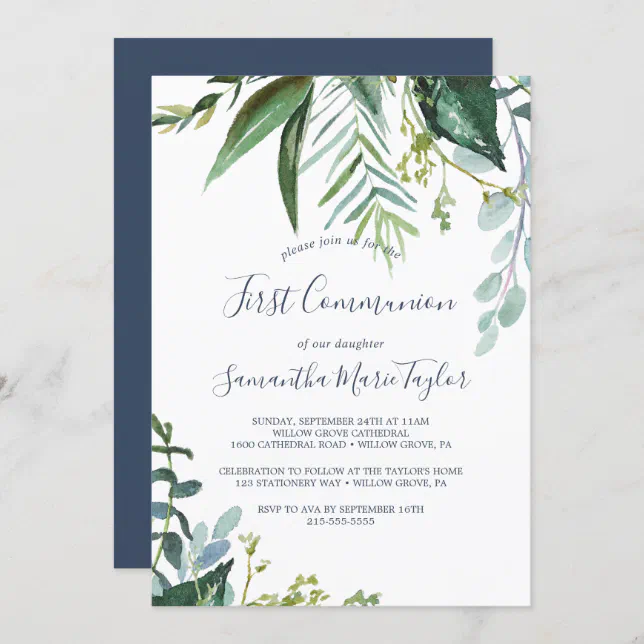 Summer Greenery First Communion Invitation | Zazzle