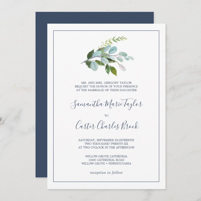 Summer Greenery Formal Wedding Invitation (Front/Back)