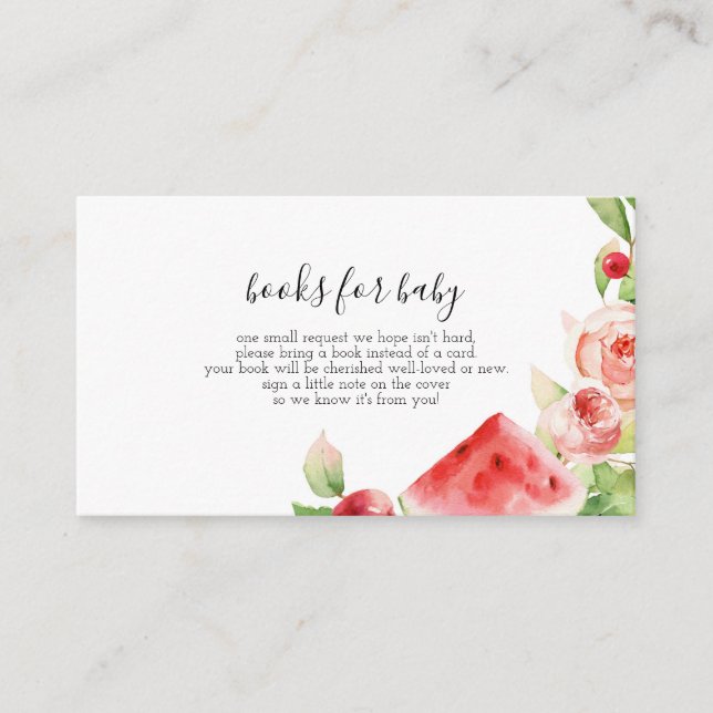 Summer Greenery Fruit Baby Shower Book Request Enclosure Card (Front)