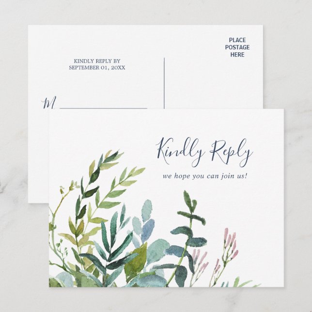 Summer Greenery Menu Choice RSVP Postcard (Front/Back)