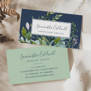 Summer Greenery   Navy Business Card