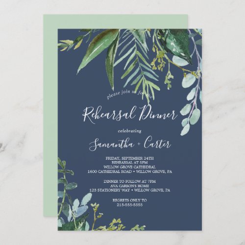 Summer Greenery  Navy Rehearsal Dinner Invitation