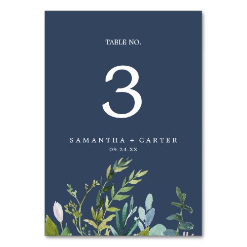Summer Greenery  Navy Table Number
