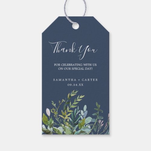 Summer Greenery  Navy Thank You Favor Gift Tags