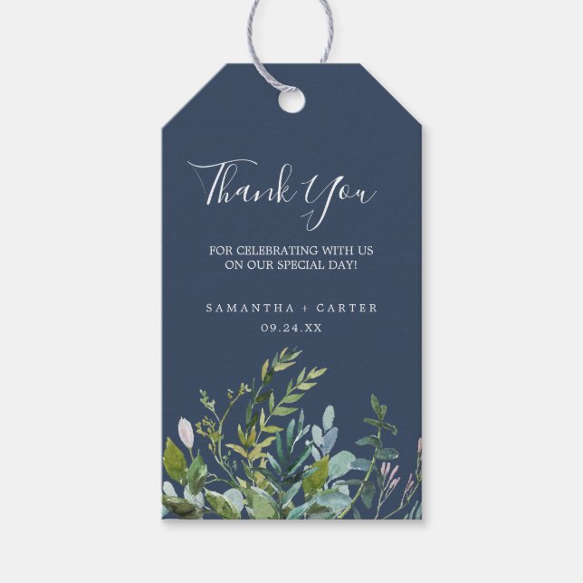 Summer Greenery | Navy Thank You Favor Gift Tags (Front)