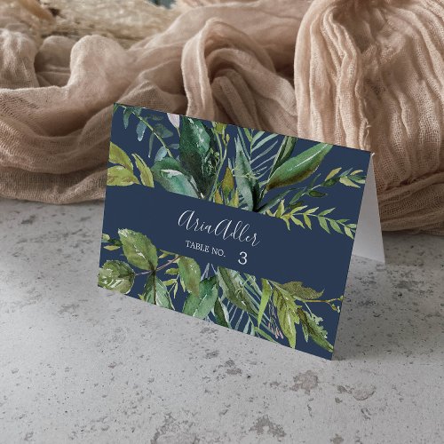 Summer Greenery  Navy Wedding Place Cards