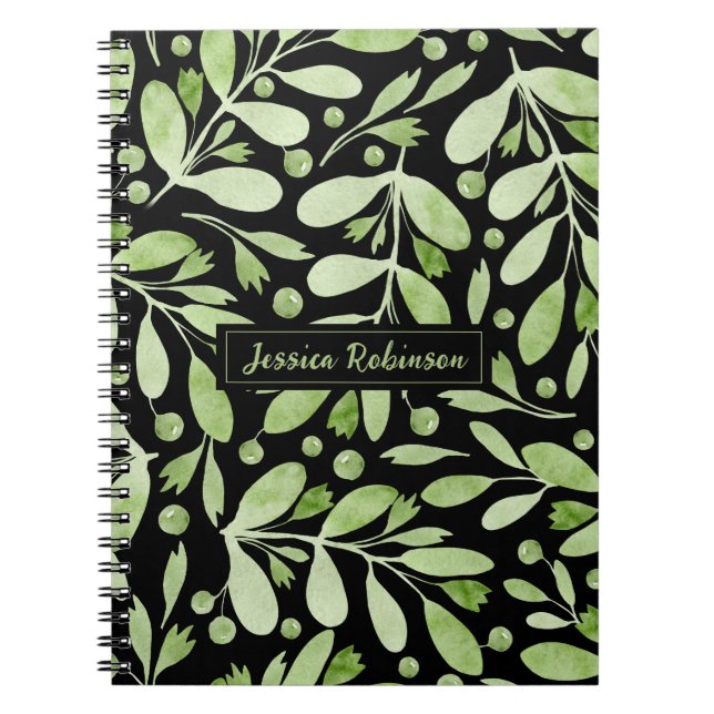Summer Greenery Personalized black Spiral Notebook (Front)